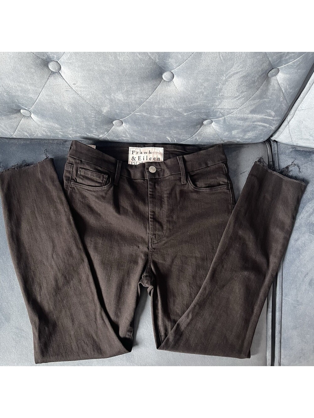 Frank & Eileen Sligo Jeans 28 Black High Rise Stretch Raw Hem Ankle USA